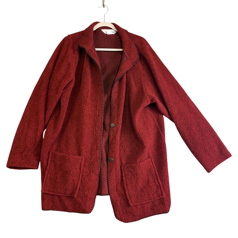 The Vermont Country Store Cardigan Sweater Womens‎ 1X Red Wool Blend Pockets USA